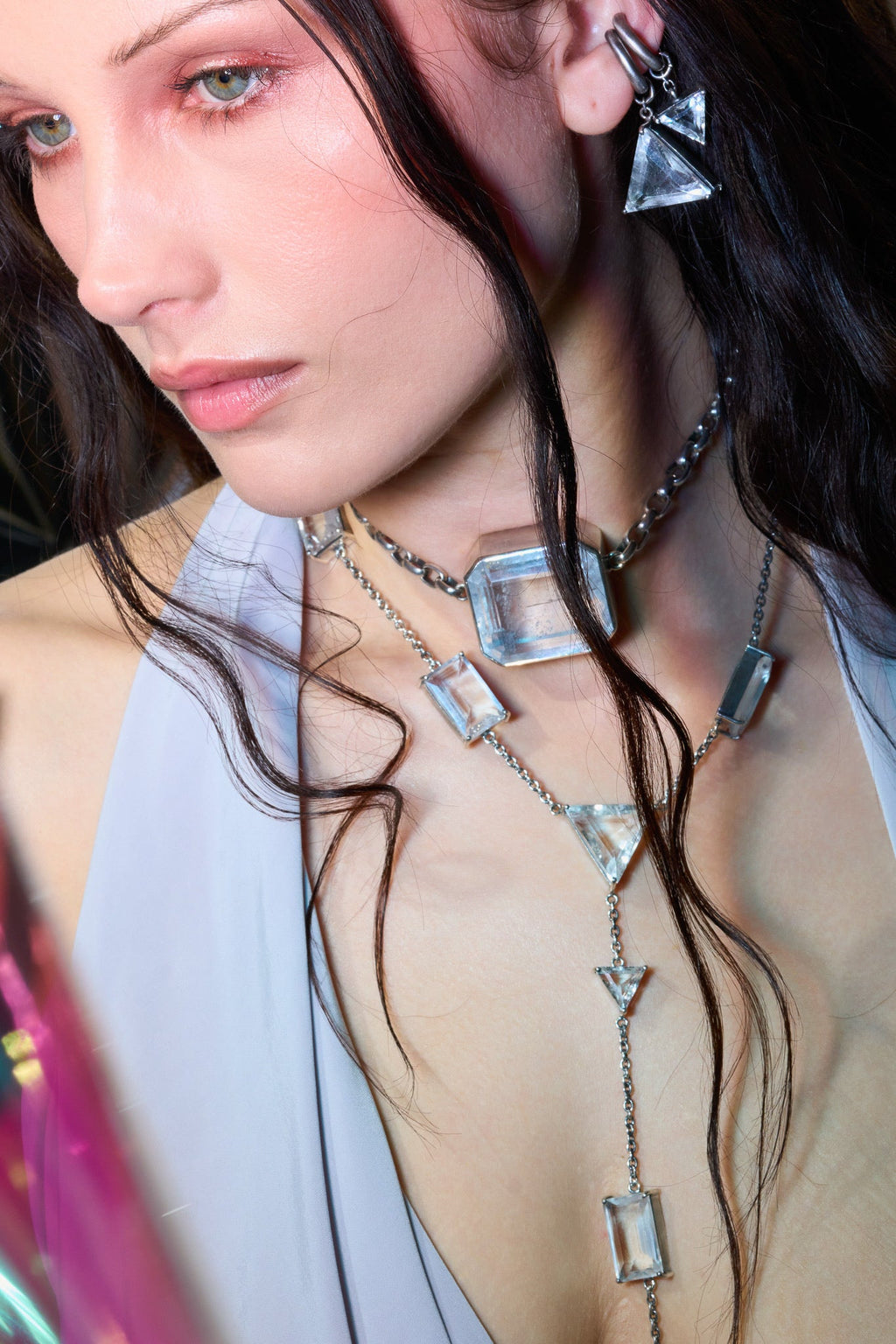 Slink Y-Chain in Striated Crystal (Silver)