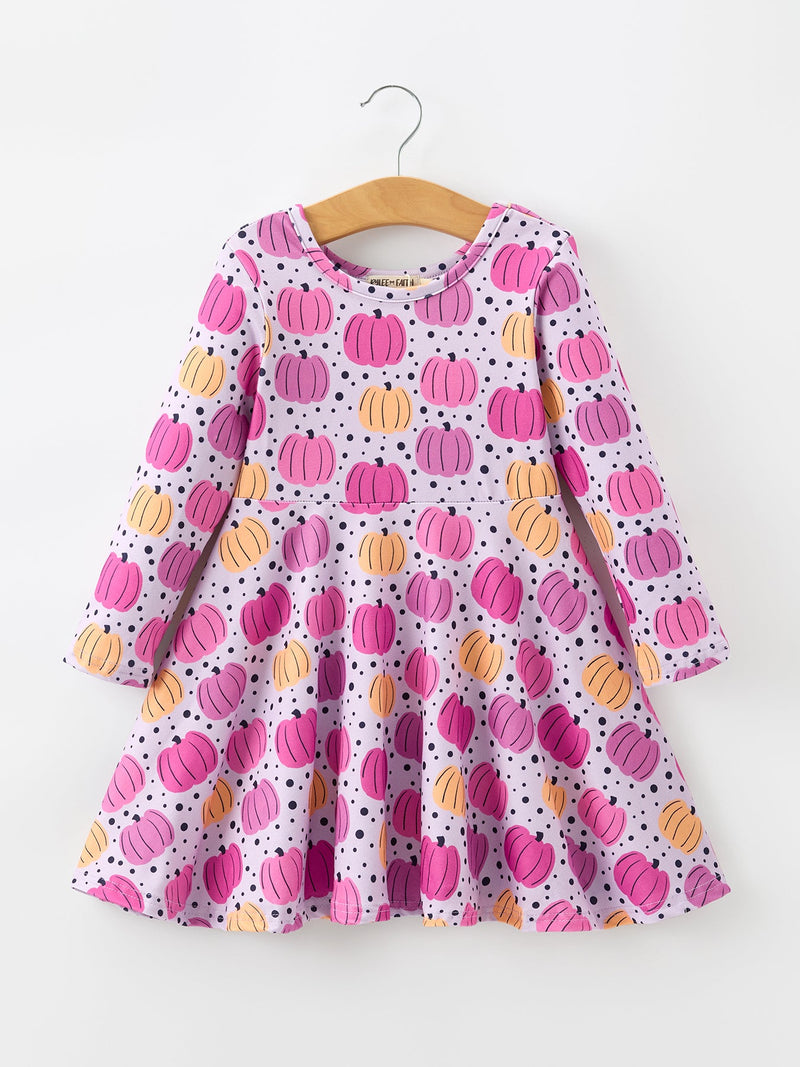 Girls' Pumpkin Long-Sleeve Twirl Dress