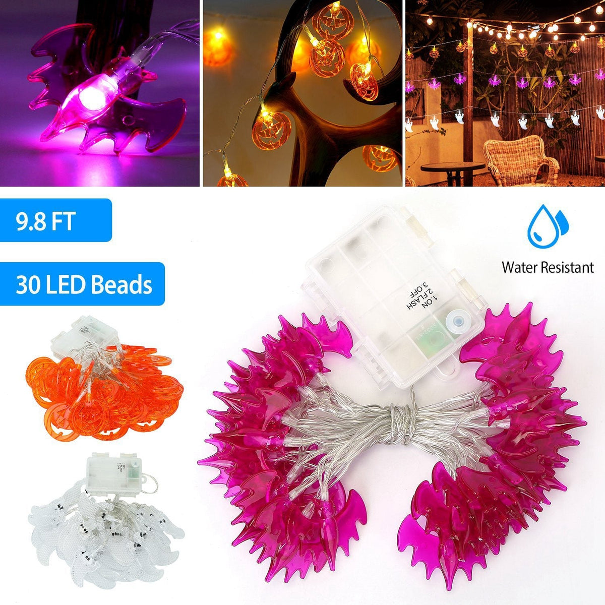 Halloween Ghost String Lights — 30 LEDs, 9.8 ft