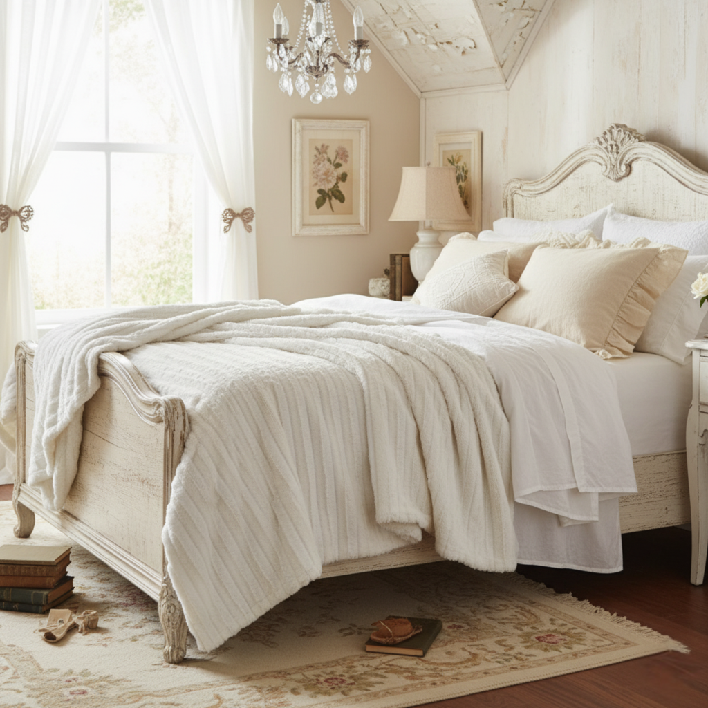 Tache White Ivory Polar Faux Fur with Sherpa Throw Blanket