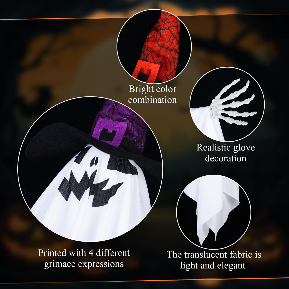 Halloween Hanging Ghost Decorations — Set of 4