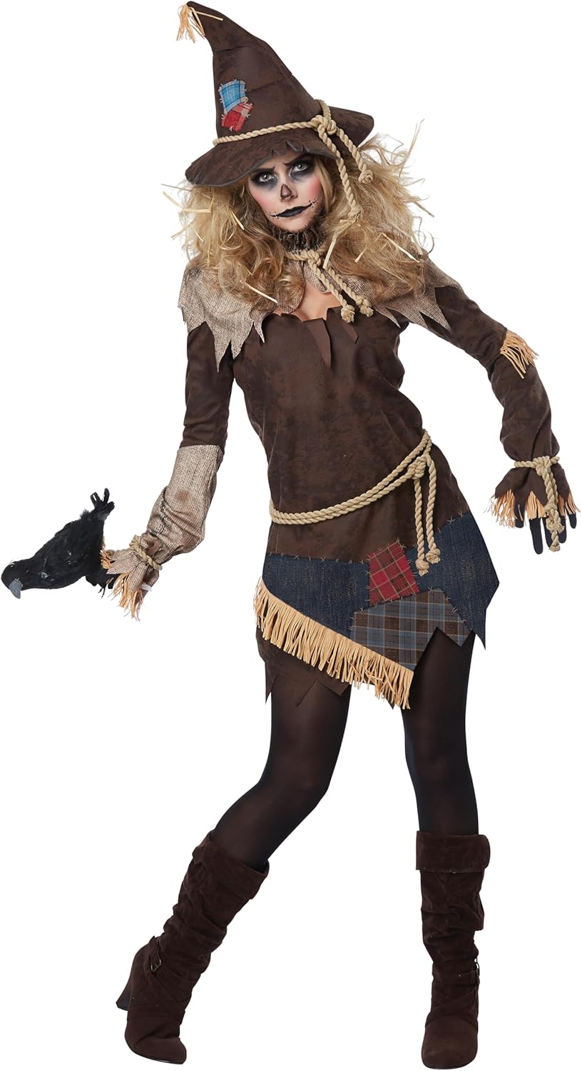 Women's Creepy Scarecrow Costume - Halloween Tunic with Rope Belt