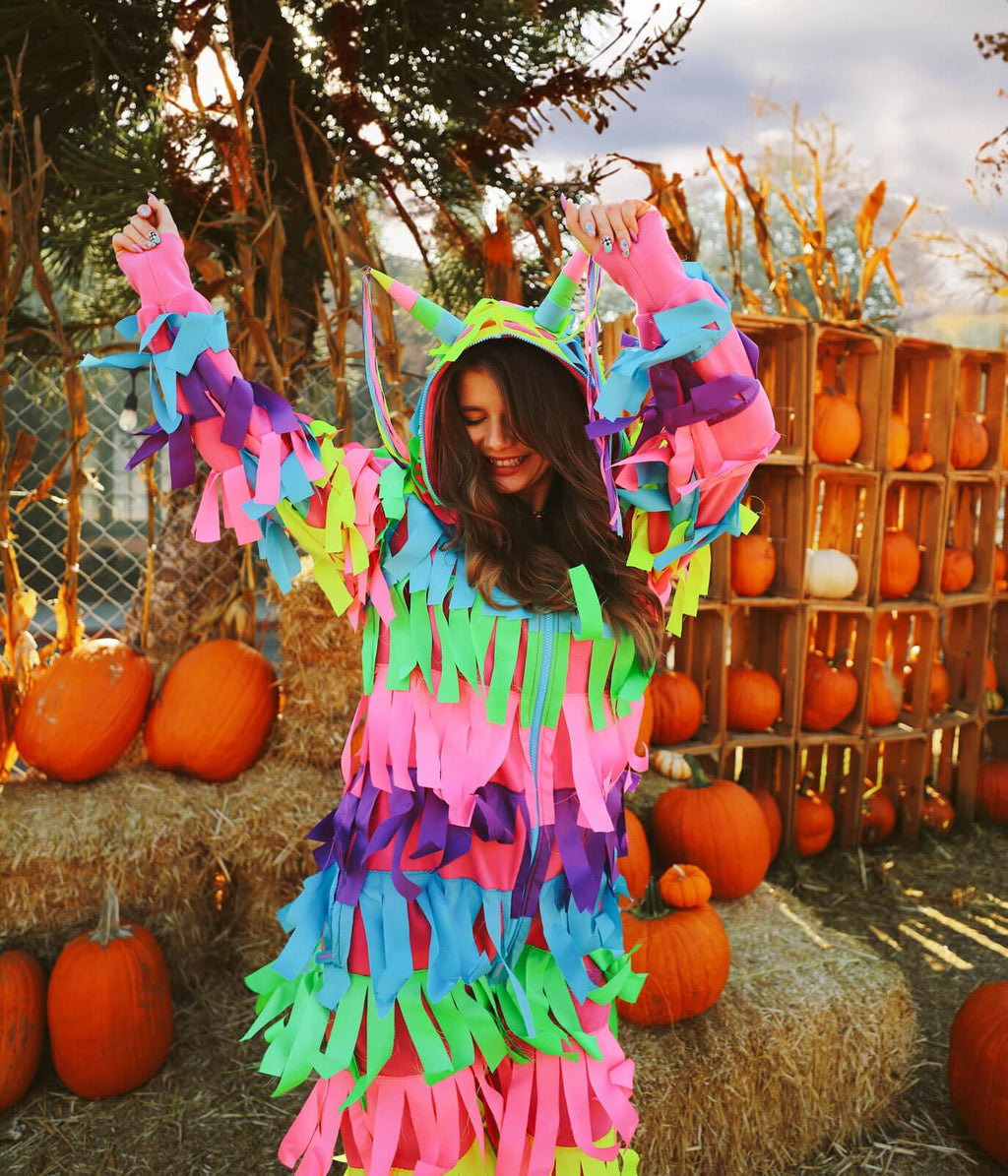 Women's Pinata Jumpsuit Halloween Costume - Bright Multicolored Onesie