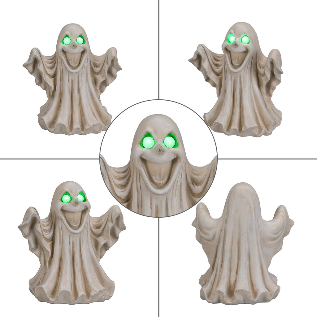 Halloween Ghost Figurine with LED Light Up Eyes - White