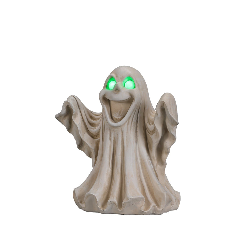 Halloween Ghost Figurine with LED Light Up Eyes - White