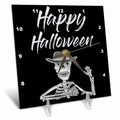 3dRose All Smiles Art - Holidays - Cute Funny Happy Halloween with Distressed Art Seleton Cartoon - Desk Clocks (dc_325571)