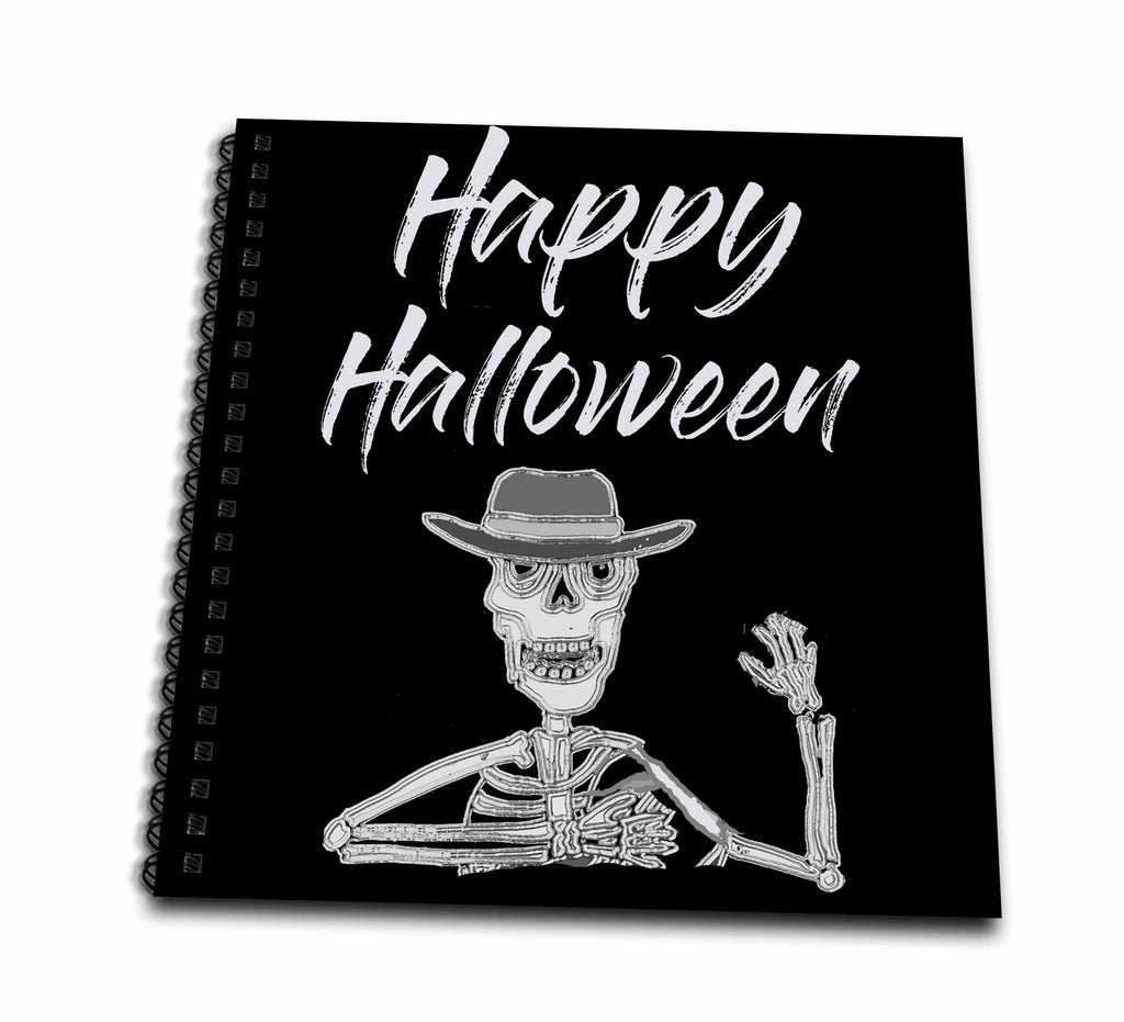 3dRose All Smiles Art - Holidays - Cute Funny Happy Halloween with Distressed Art Seleton Cartoon - Drawing Books (db_325571)