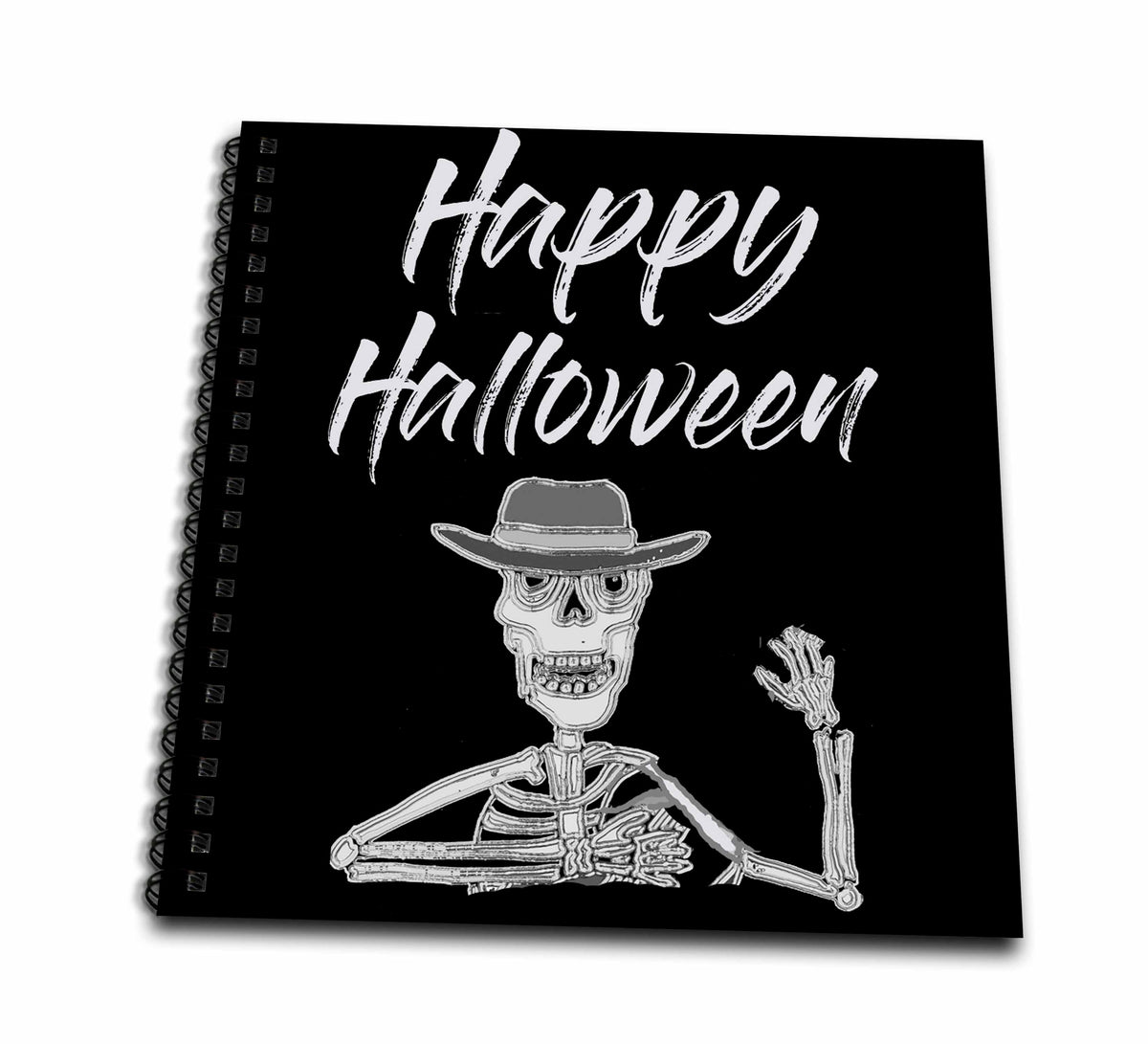 3dRose All Smiles Art - Holidays - Cute Funny Happy Halloween with Distressed Art Seleton Cartoon - Drawing Books (db_325571)
