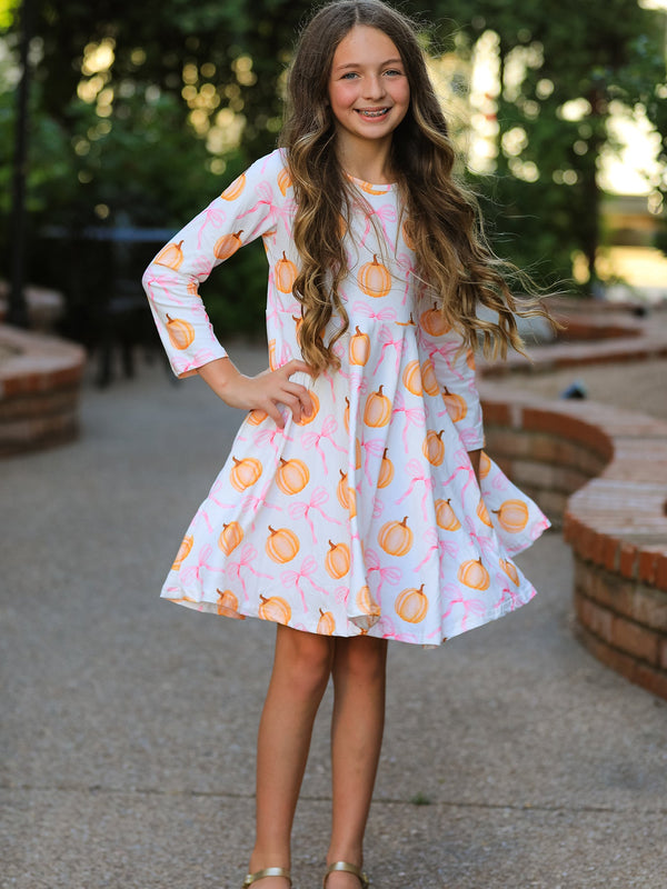 Pumpkin Bow Long-Sleeve Dress