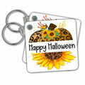 Key Chain - Happy Halloween Half Leopard Pumpkin and Sunflower All Holiday Greetings