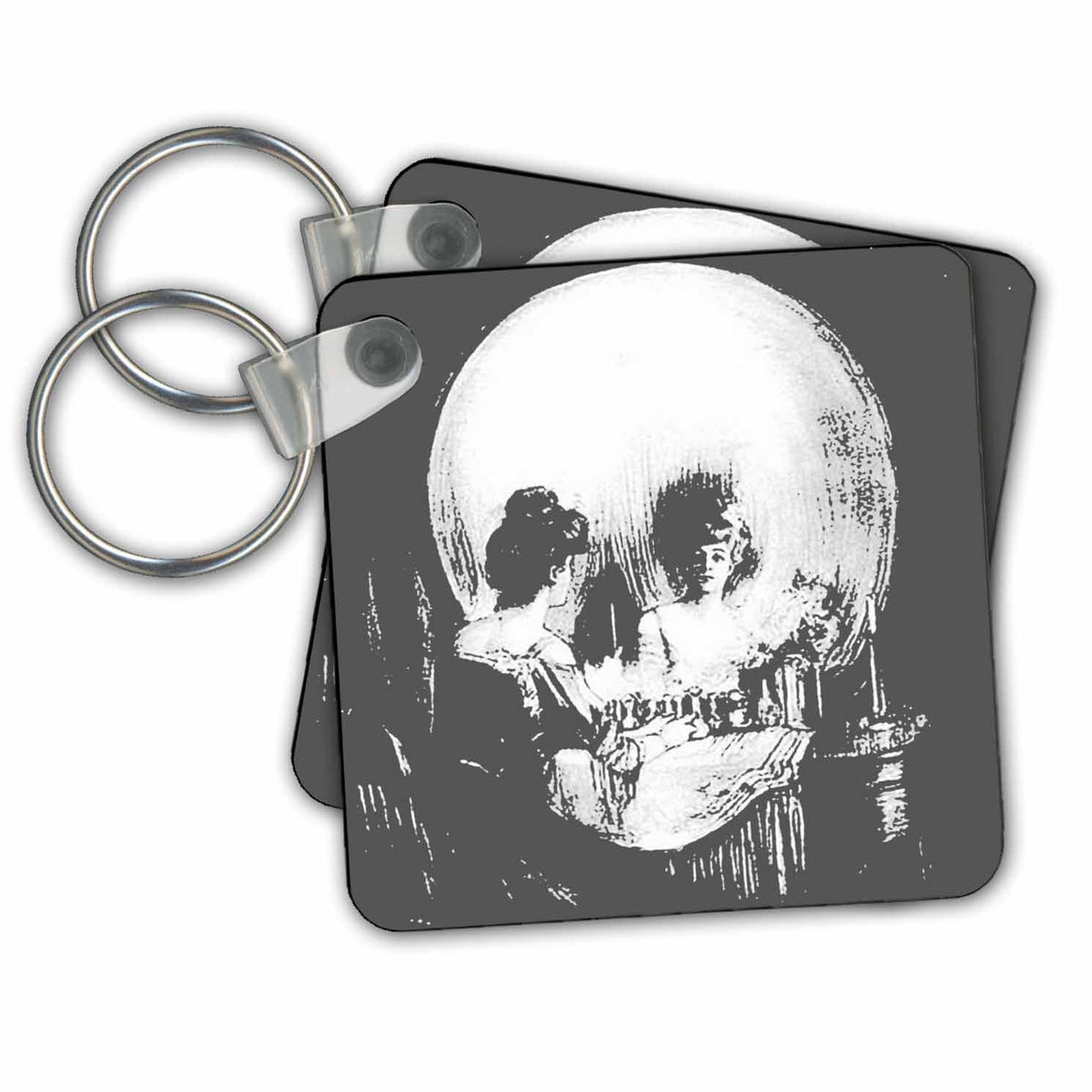 3dRose Key Chains All Is Vanity - ghost, halloween, optical illusion, paranormal, seasonal, silhouette, skeleton (kc-46711-1)