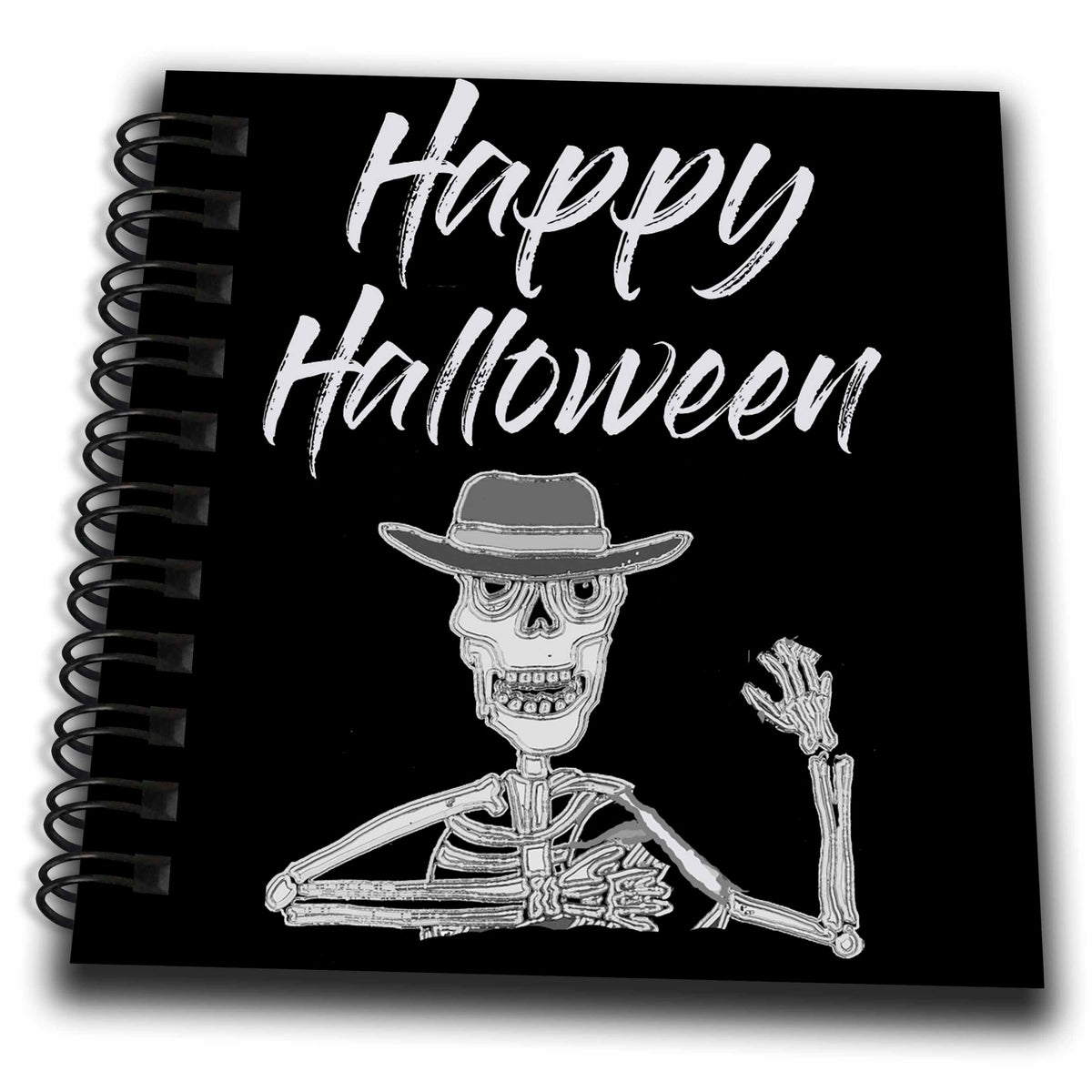 3dRose All Smiles Art - Holidays - Cute Funny Happy Halloween with Distressed Art Seleton Cartoon - Drawing Books (db_325571)