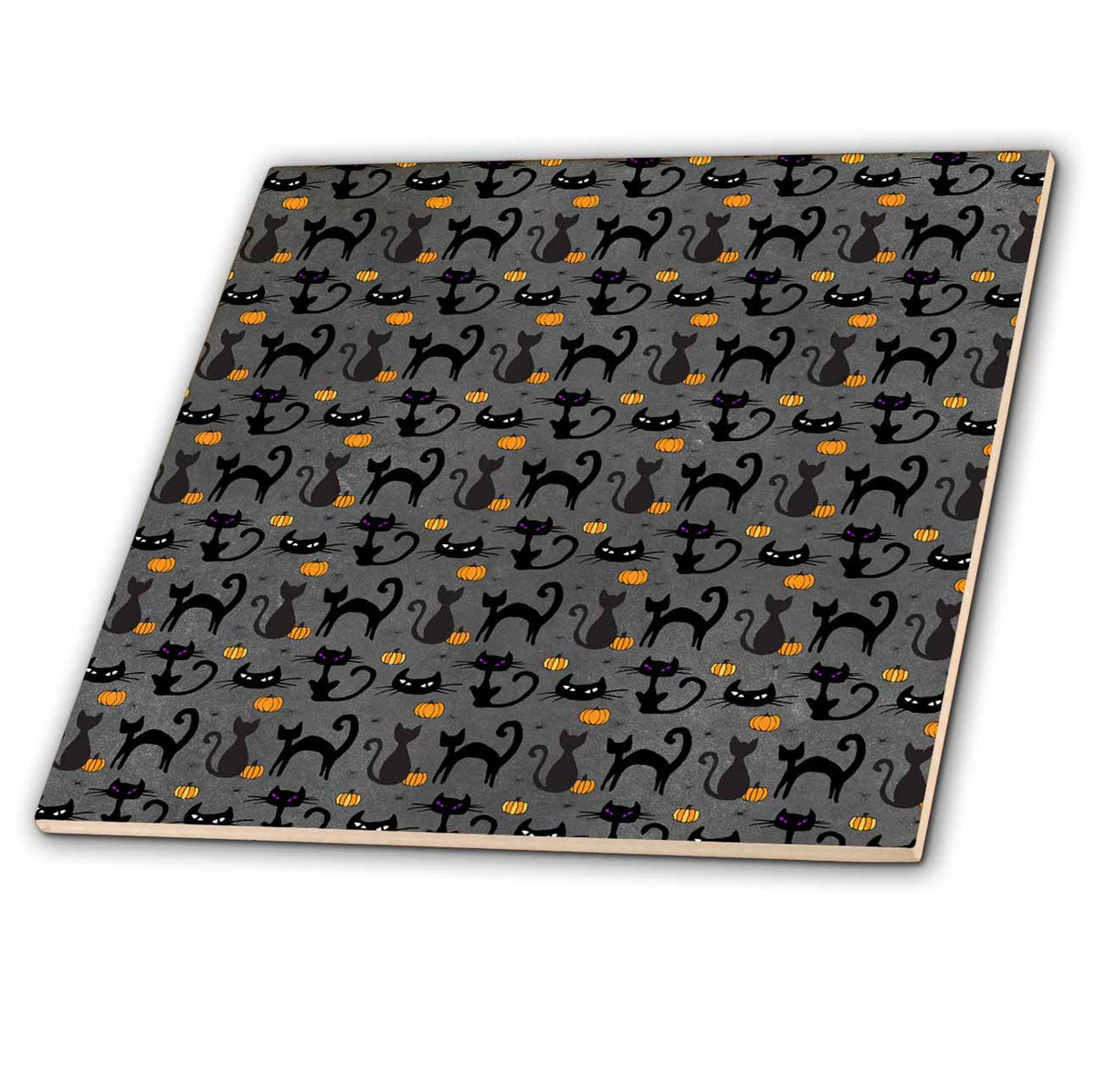 3dRose Cute Black Cats and Pumpkins Halloween Pattern - Tiles (ct_328144)