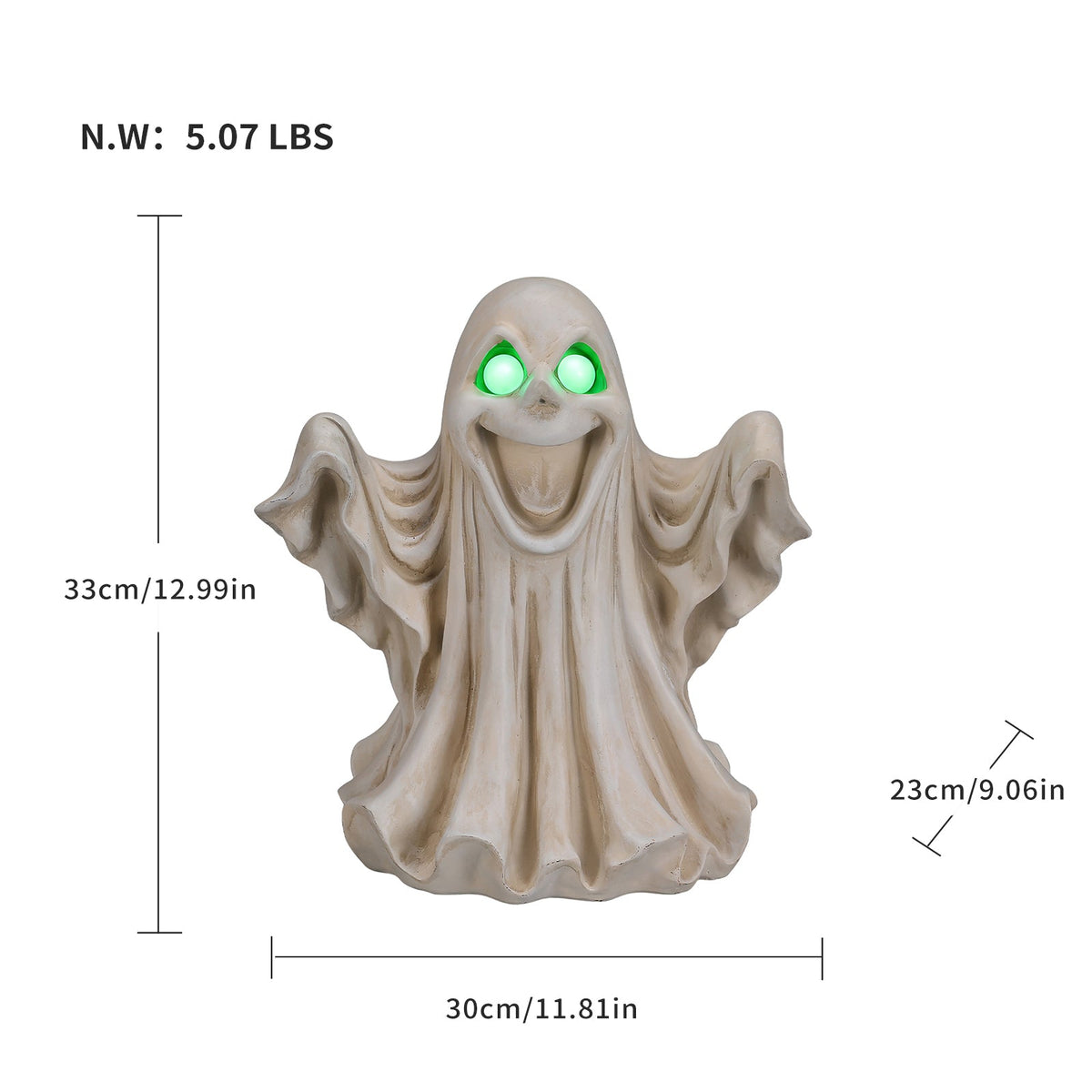 Halloween Ghost Figurine with LED Light Up Eyes - White