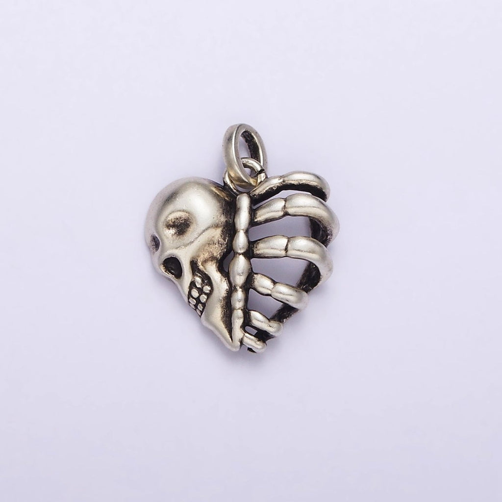 Dainty Skull Heart Charm in 925 Sterling Silver Pendant Halloween Pendant SL-325