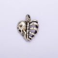 Dainty Skull Heart Charm in 925 Sterling Silver Pendant Halloween Pendant SL-325
