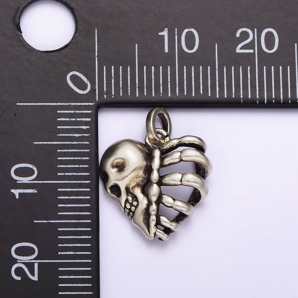 Dainty Skull Heart Charm in 925 Sterling Silver Pendant Halloween Pendant SL-325
