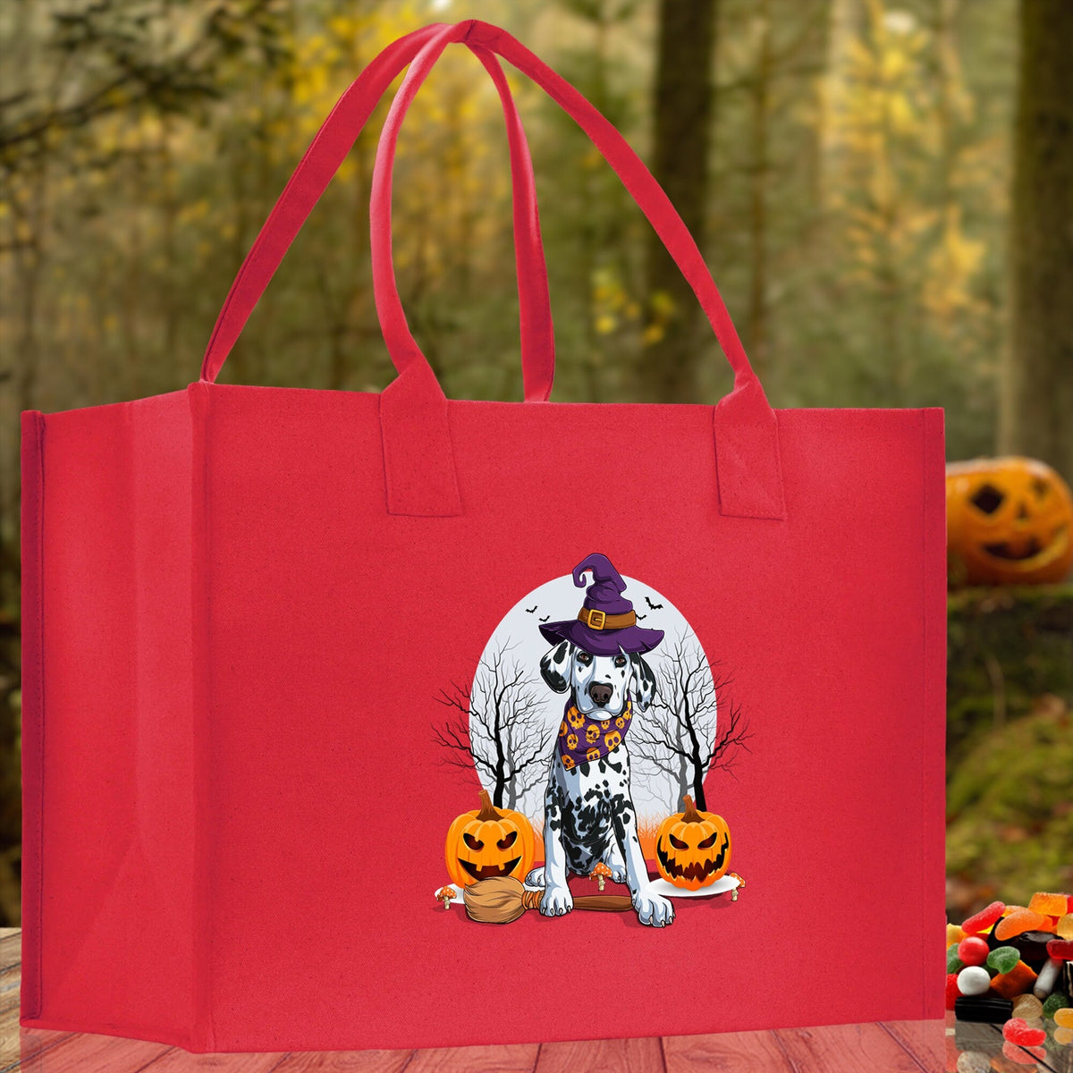 Halloween Trick or Treat Tote Bag Halloween Tote Bag for Kids Halloween Gift Halloween Candy Bag Halloween Doodles Cute Canvas Tote Bag