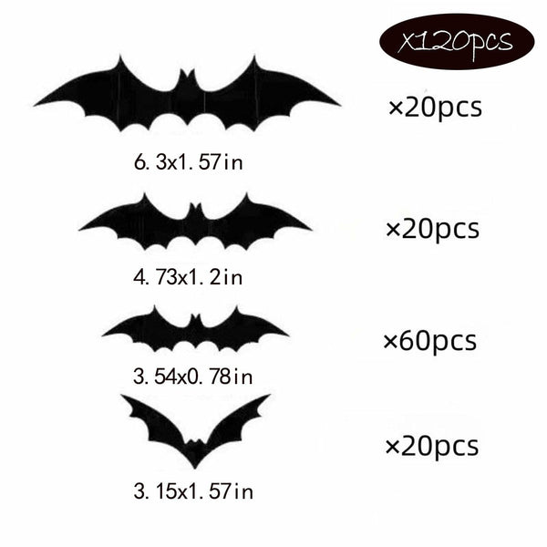 120-Piece 3D Halloween Bat Wall Decals
