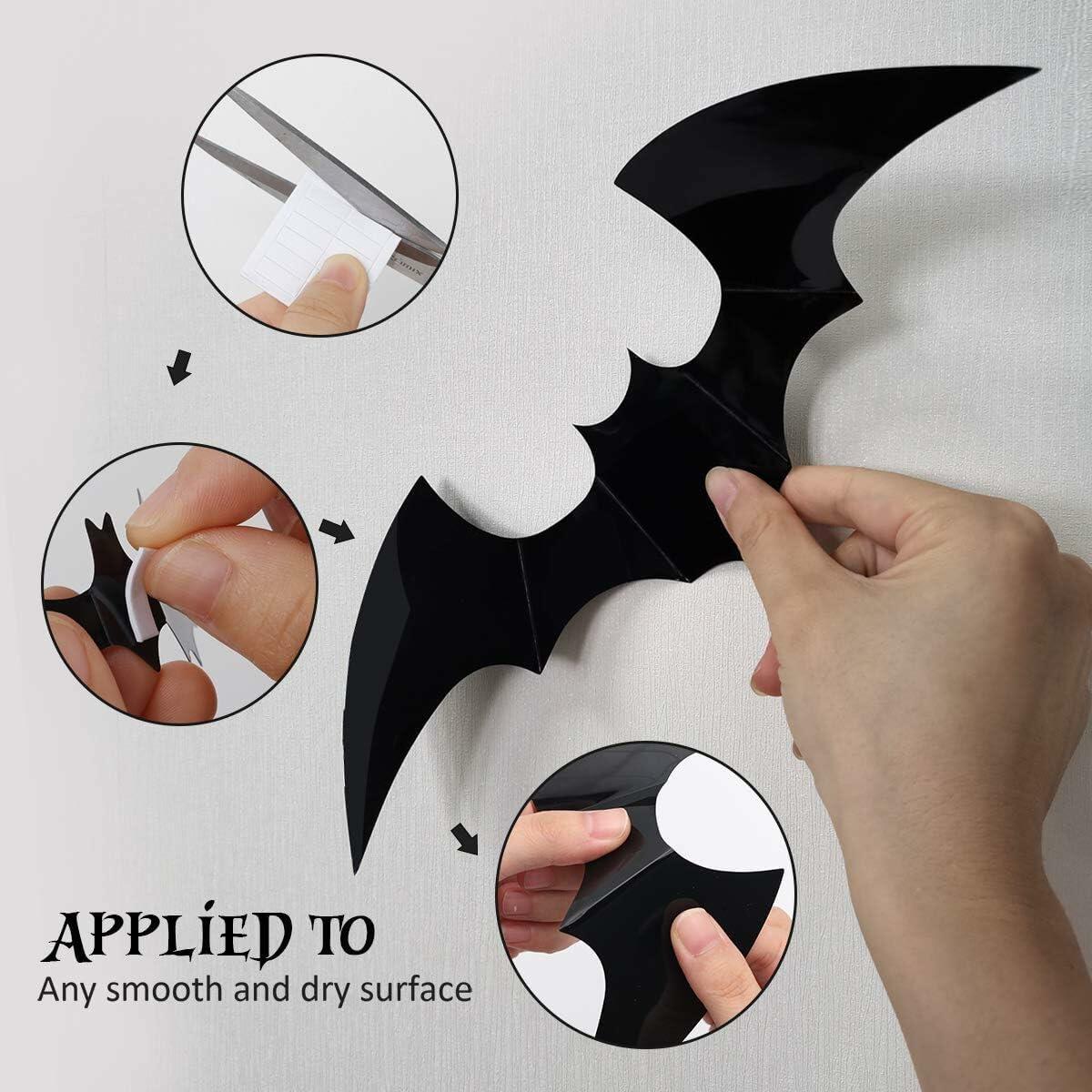 DZBJIPT 120 Pcs 3D Halloween Bats Wall Decals 4 Sizes Black Bat Decor