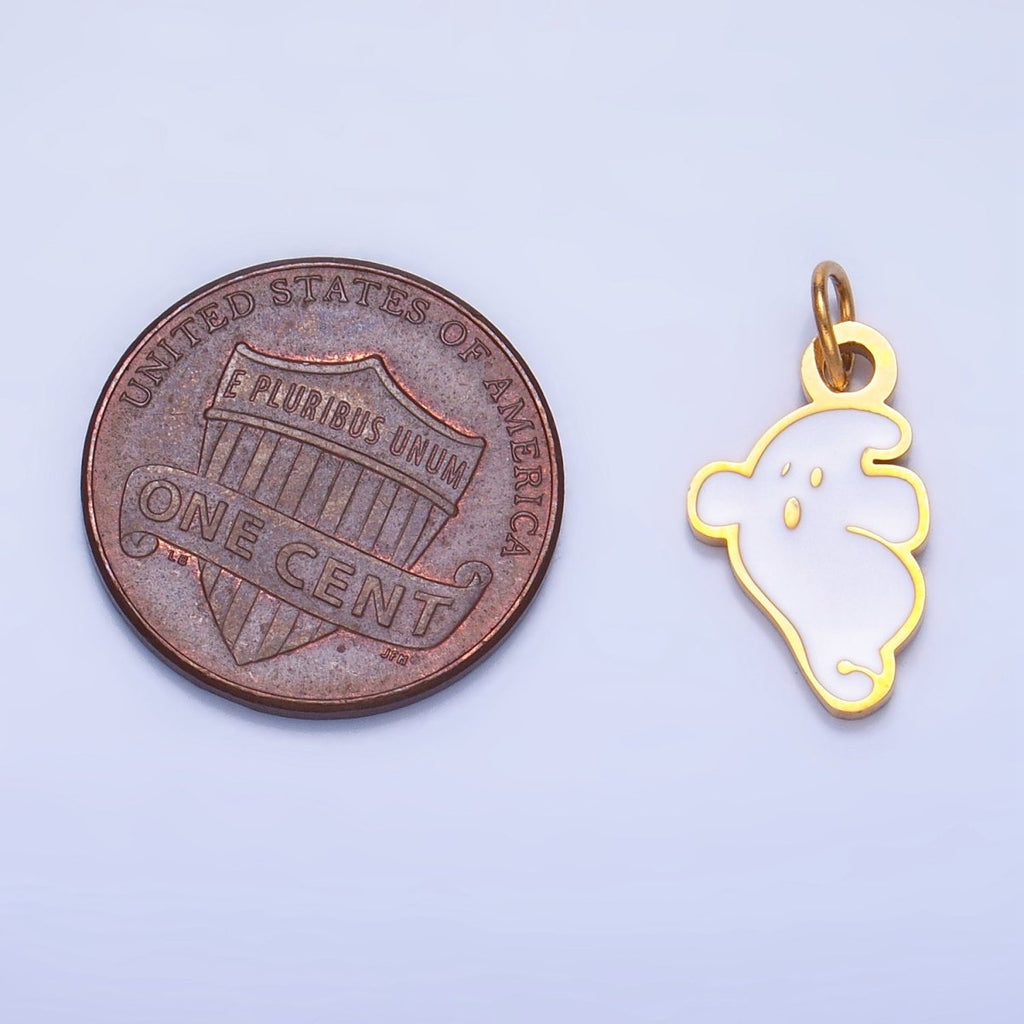 Stainless Steel White Enamel Ghost Halloween Holiday Charm | P1531