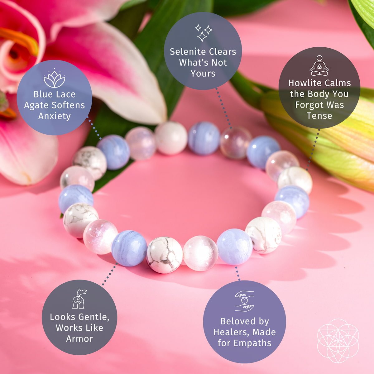 Blue Lace Agate, Howlite & Selenite Bracelet