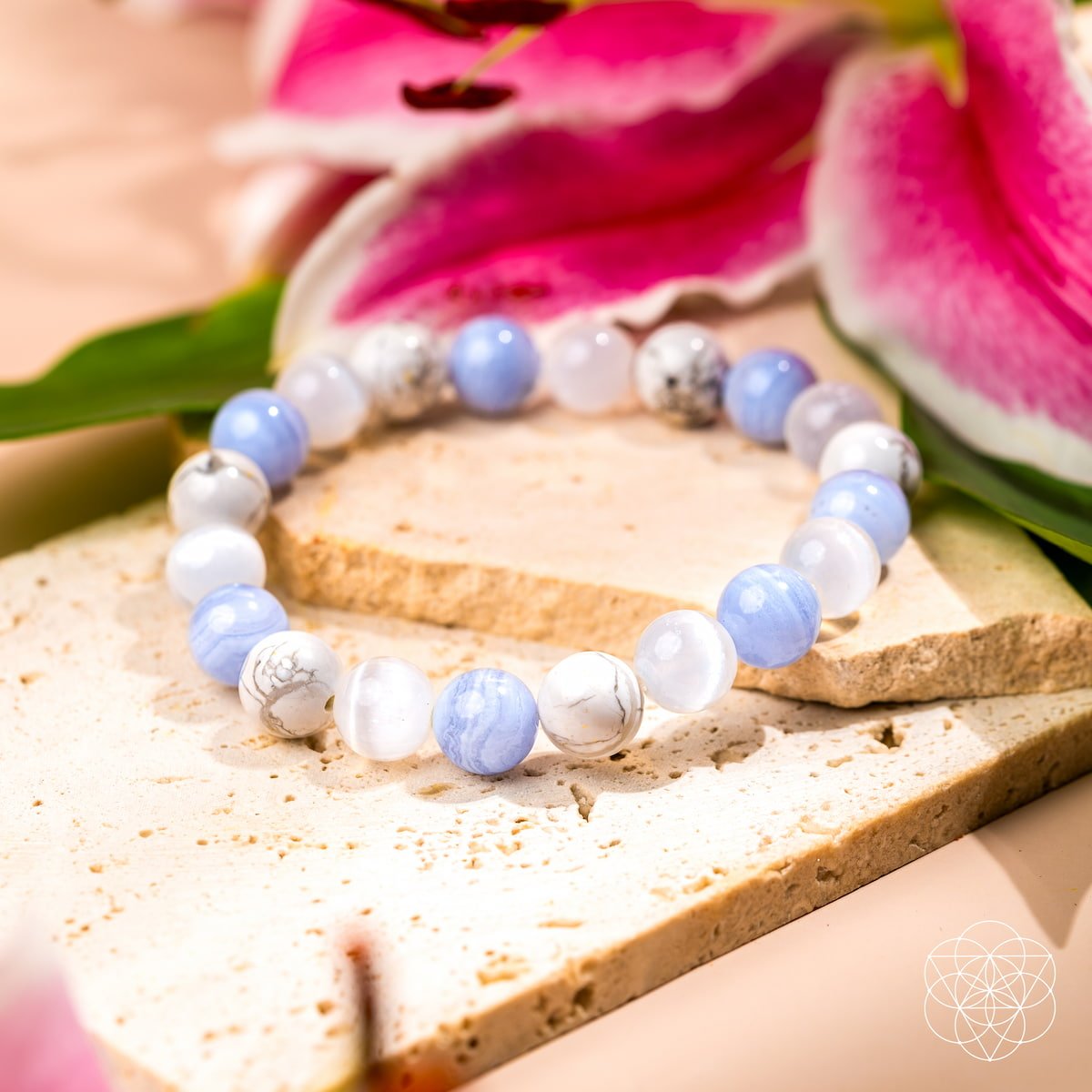 Blue Lace Agate, Howlite & Selenite Bracelet
