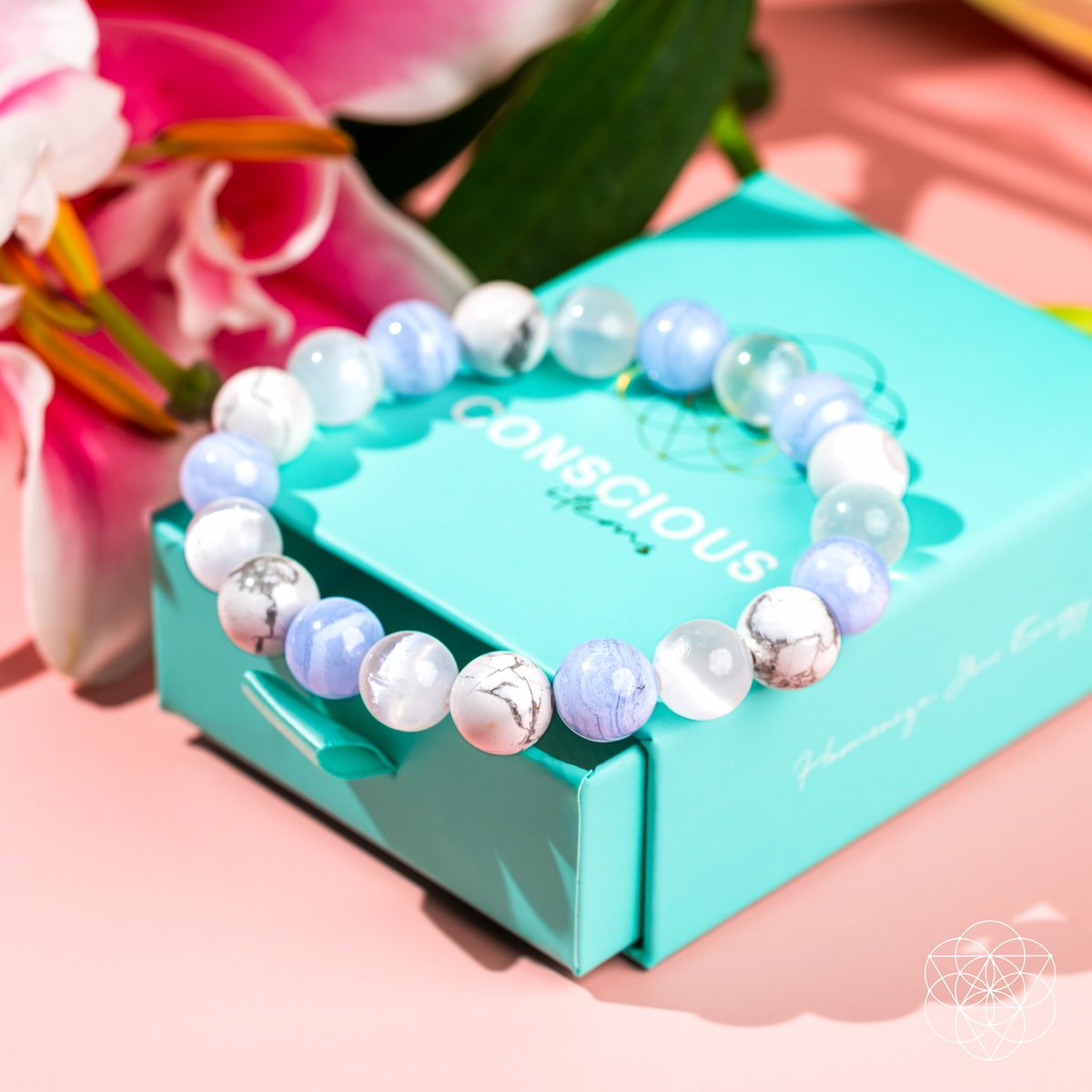Blue Lace Agate, Howlite & Selenite Bracelet